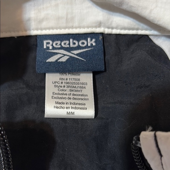 Reebok Black and White Windbreaker with Diagonal Stripe - Picture 3 of 6